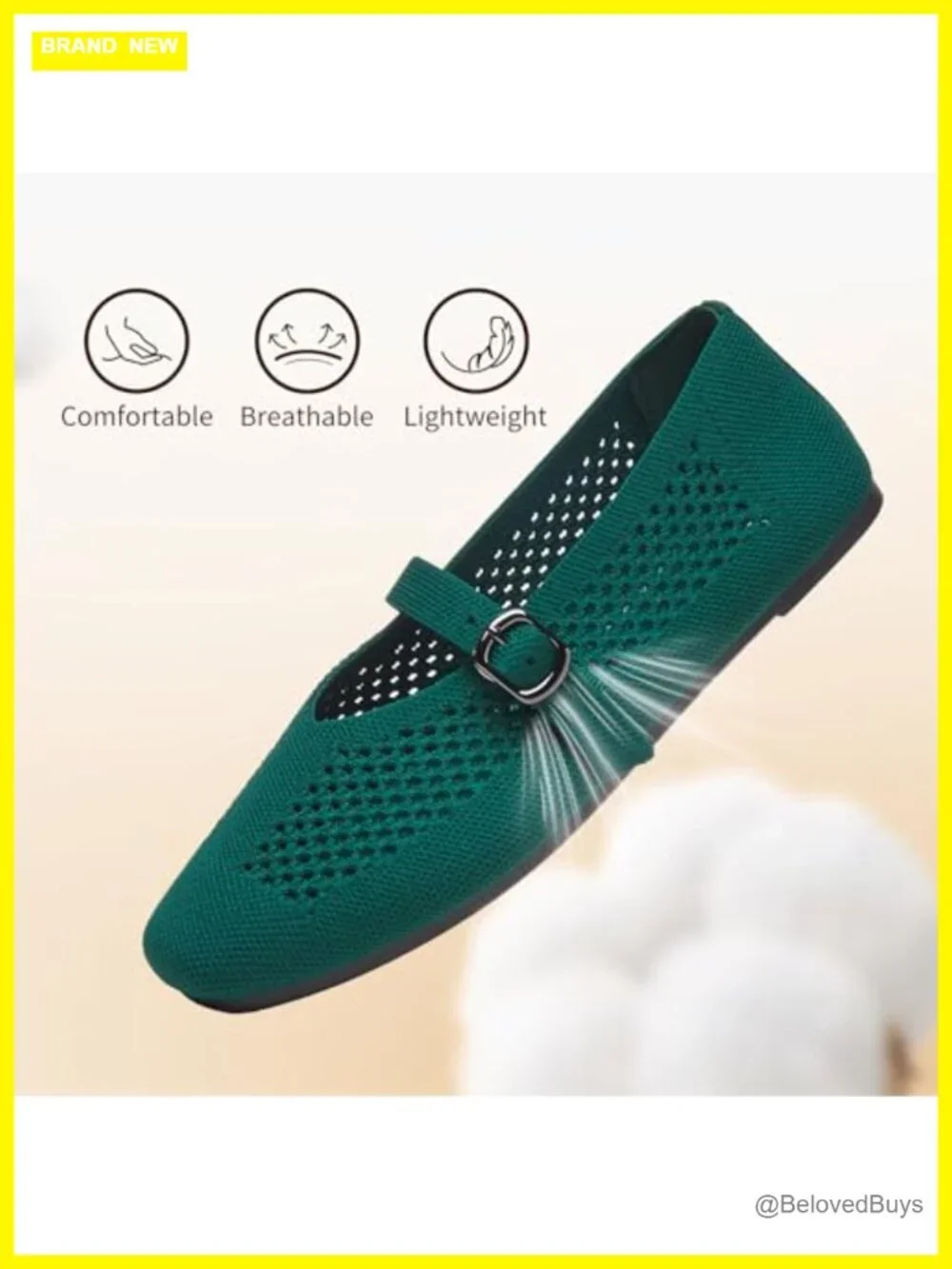 Women's Square Toe Knit Mary Jane Flats with Adjustable Buckle